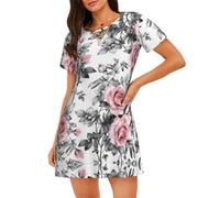 WZYCWB Chemise de nuit blanche à manches courtes pour femme - Coupe ample, adaptée pour dormir et se détendre, Noir , L
