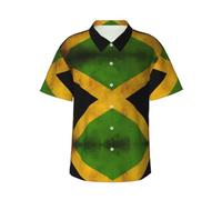 WZYCWB Chemise hawaïenne à manches courtes avec drapeau jamaïcain pour homme - Vacances à la plage, été, piscine, fête, Noir , S-4XL