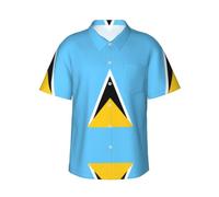 WZYCWB Chemise hawaïenne à manches courtes Drapeau de Sainte-Lucie pour homme - Vacances à la plage, été, piscine, fête, Noir , 3XL-4XL