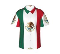 WZYCWB Chemise hawaïenne à manches courtes pour homme Drapeau du Mexique - Vacances à la plage, été, piscine, fête, Noir , XXL-4XL