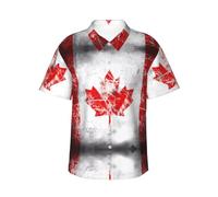 WZYCWB Chemise hawaïenne rétro pour homme avec drapeau du Canada - Chemise à manches courtes pour vacances à la plage, l'été, la piscine, la fête, Noir , M-4XL