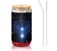 WZYCWB Ciel étoilé de 473,6 g avec couvercle en bambou et paille - Tasses à café glacé mignonnes - Tasses à thé glacé - Tasses à bière idéales pour le café, les accessoires de bar, les cadeaux