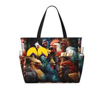 WZYCWB Coqs colorés debout ensemble Sac de plage pliable de grande capacité avec fermeture éclair, parfait pour les sacs de courses, la piscine, la salle de sport, les voyages, le shopping,