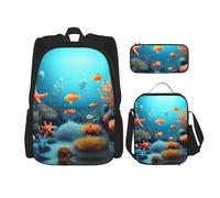 WZYCWB Coral Fish Sac à dos sous-marin (3 pièces) - Sac d'école pour étudiant + trousse + sac à déjeuner + sac à dos de grande capacité