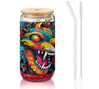 WZYCWB Couvercle en bambou imprimé Monsters pour café glacé chaud et froid, thé au lait et bière. Une tasse à eau élégante.