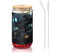 WZYCWB Couvercle en verre imprimé Future Robot en bambou pour café glacé chaud et froid, thé au lait et bière. Une tasse à eau élégante.