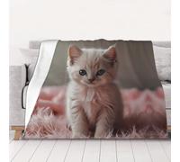WZYCWB Couverture en flanelle imprimée chaton rose de 203,2 x 152,4 cm - 76,2 à 203,2 cm. Une couverture chaude pour l'automne à la maison et une couverture de voyage portable.