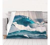 WZYCWB Couverture en flanelle imprimée motif vague de mer bleue de dessin animé de 152,4 x 127 cm - 76,2 à 203,2 cm. Une couverture chaude pour l'automne à la maison et une couverture de voyage