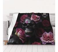 WZYCWB Couverture en flanelle imprimée tête de mort avec roses et roses de 203,2 x 152,4 cm - 76,2 à 203,2 cm. Une couverture chaude pour l'automne à la maison et une couverture de voyage portable.