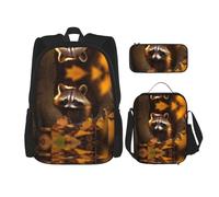 WZYCWB Cowardly Raccoon Campus Life Ensemble sac à dos (3 pièces) - Sac d'école + trousse à crayons + sac à déjeuner, répond à tous les besoins quotidiens des étudiants. Noir, taille unique, noir