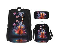 WZYCWB Crystal Cello Campus Life Ensemble sac à dos (3 pièces) - Cartable + trousse à crayons + sac à déjeuner pour répondre à tous les besoins quotidiens des étudiants !, noir, taille unique, Noir