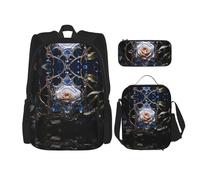 WZYCWB Crystal White Rose Campus Life Ensemble sac à dos (3 pièces) - Cartable + trousse + sac à déjeuner pour répondre à tous les besoins quotidiens des étudiants. Noir, taille unique, Noir , Taille
