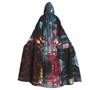WZYCWB Cyber Neon Street Imprimé Adulte Party Decoration Cape Halloween Cape à Capuche Unisexe Halloween Carnaval Mascarade Jeu de Rôle