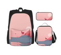 WZYCWB Deer on the Rock Ensemble sac à dos (3 pièces) - Sac d'école pour étudiant + trousse + sac à déjeuner + sac à dos grande capacité, noir, One Size