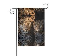 WZYCWB Deux léopards se blottissant ensemble Drapeaux décoratifs de jardin imprimés, petits drapeaux d'extérieur imperméables, décoration d'ambiance festive