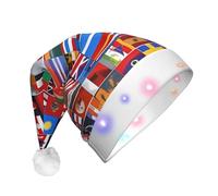 WZYCWB Divers motifs de drapeaux de Père Noël | Chapeau de vacances lumineux en peluche pour Noël, Nouvel An et événements de fête