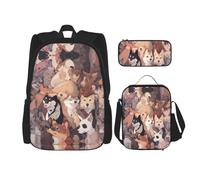 WZYCWB Dog Pictures Ensemble sac à dos (3 pièces) - Sac d'école pour étudiant + trousse + sac à déjeuner + sac à dos de grande capacité