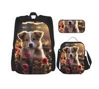 WZYCWB Dogs and Roses Ensemble sac à dos (3 pièces) - Sac d'école pour étudiant + trousse + sac à déjeuner + sac à dos grande capacité