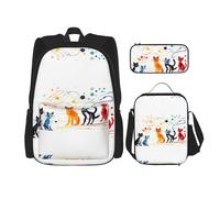 WZYCWB Doodle of many Cats Ensemble sac à dos (3 pièces) - Sac d'école pour étudiant + trousse + sac à déjeuner + sac à dos de grande capacité, noir, One Size
