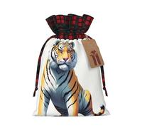 WZYCWB Dotwork Sacs cadeaux de Noël en toile de jute avec cordon de serrage Motif tigre 21 x 30 cm