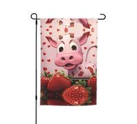 WZYCWB Drapeau de cour 30,5 x 45,7 cm, drapeau décoratif de jardin, terrasse, balcon, jardin, pelouse, drapeau décoratif vache rose avec motif fraises