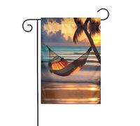 WZYCWB Drapeau de décoration de cour, drapeau de jardin à suspendre, 30,5 x 45,7 cm, Noël, Halloween, décoration extérieure, coucher de soleil, plage, hamac imprimé