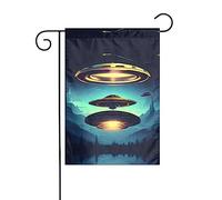 WZYCWB Drapeau de décoration de cour, drapeau de jardin à suspendre, 30,5 x 45,7 cm, Noël, Halloween, décoration extérieure de la maison, vaisseau spatial descend impression