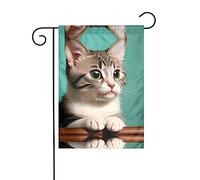 WZYCWB Drapeau de décoration de cour, drapeau de jardin à suspendre 30,5 x 45,7 cm, Noël, Halloween, décoration d'intérieur extérieure, imprimé chat curieux