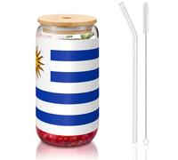 WZYCWB Drapeau de l'Uruguay 473,6 g avec couvercle en bambou et paille - Tasse à café glacé - Jolies tasses à thé glacé - Tasses à bière - Idéales pour les cafés, les accessoires de bar, les cadeaux
