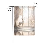 WZYCWB Drapeau décoratif de jardin imprimé cerf blanc dans la jungle, petits drapeaux d'extérieur imperméables, décoration d'ambiance festive