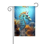 WZYCWB Drapeau décoratif de jardin imprimé hippocampe bleu, imperméable, petits drapeaux d'extérieur, décoration d'ambiance festive