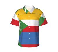 WZYCWB Drapeau des Comores Imprimé Summer Chemise de Vacances Homme Chemise de Vacances Style Hawaïen Chemise Manches Courtes Taille S-3XL, noir, Taille L