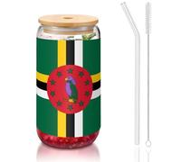 WZYCWB Drapeau du Commonwealth de la Dominique 473,6 g avec couvercle en bambou et paille - Tasse à café glacé - Jolies tasses à thé glacé - Tasses à bière - Idéales pour le café - Accessoires de bar