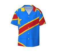 WZYCWB Drapeau du Congo Chemise à manches courtes pour homme Chemise décontractée à boutons Vêtement de plage Vacances, noir, Taille 3XL
