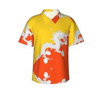 WZYCWB Drapeau du Royaume du Bhoutan Imprimé été Chemise de Vacances Homme - Style hawaïen Chemise Manches Courtes Taille S-3XL, Noir/blanc, M