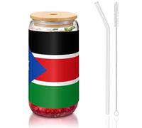 WZYCWB Drapeau du Soudan du Sud - 473,6 g - Couvercle en bambou - Tasse à café glacé - Jolies tasses à thé glacé - Tasses à bière - Idéales pour le café - Accessoires de bar - Cadeaux esthétiques