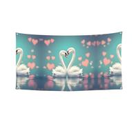 WZYCWB Drapeau imprimé « The Swan in Love » - Décoration de fête - 70 x 35 cm - Pour intérieur et extérieur
