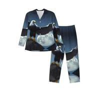 WZYCWB Eagle under the stars Ensemble pyjama à manches longues pour homme avec poches latérales pratiques, Noir/blanc, XXL