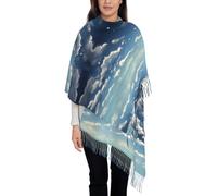 WZYCWB Écharpe châle bleu ciel et nuages blancs avec pompons pour femme, un accessoire de mode idéal pour votre petite amie, mère, meilleure amie.