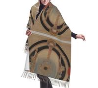 WZYCWB Écharpe longue à pompons à motif cercle antique - Châle chaud automne/hiver, parfait pour un anniversaire et un cadeau