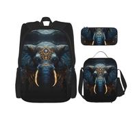 WZYCWB Eerie Elephant Sac à dos (3 pièces) - Sac d'écolier + trousse + sac à déjeuner de grande capacité