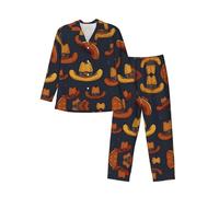 WZYCWB Ensemble confortable pour homme, pyjama à manches longues avec imprimé chapeau de cowboy avec taille élastique et poches latérales pratiques, Noir , L