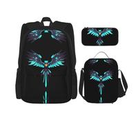 WZYCWB Ensemble de 3 sacs à dos avec emblème Circuit Hawk - Sac d'écolier + trousse + sac à déjeuner de grande capacité