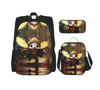WZYCWB Ensemble de 3 sacs à dos avec motif abeilles - Sac d'école pour étudiant + trousse + sac à déjeuner - Sac à dos de grande capacité