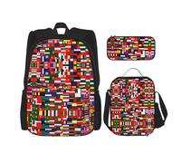 WZYCWB Ensemble de 3 sacs à dos de la collection drapeau national - Sac d'école pour étudiant + trousse + sac à déjeuner - Sac à dos grande capacité