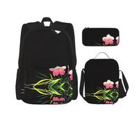 WZYCWB Ensemble de 3 sacs à dos en forme de fleur de quinquina - Sac d'école, trousse à crayons et sac à déjeuner, sac à dos de grande capacité