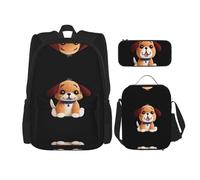WZYCWB Ensemble de 3 sacs à dos en laine pour chiot - Sac d'école pour étudiant + trousse + sac à déjeuner - Sac à dos de grande capacité