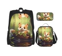 WZYCWB Ensemble de 3 sacs à dos Happy sitting Dog - Sac d'école pour étudiant + trousse + sac à déjeuner - Sac à dos grande capacité