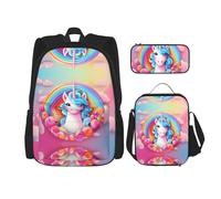 WZYCWB Ensemble de 3 sacs à dos licorne arc-en-ciel - Sac d'école pour étudiant + trousse + sac à déjeuner, sac à dos de grande capacité
