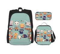 WZYCWB Ensemble de 3 sacs à dos mignons petits animaux - Sac d'école pour étudiant + trousse + sac à déjeuner + sac à dos de grande capacité